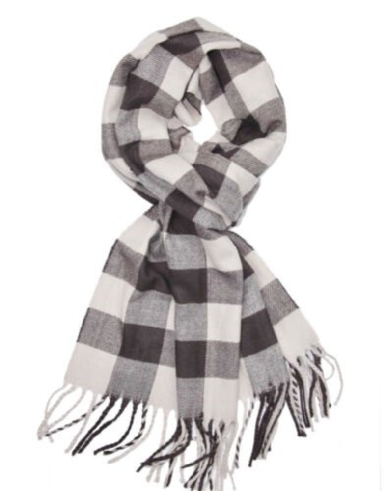 Italy Design Plaid Scarf Cashmere Gray Ultra Soft Fringed 12”X 66” EUC